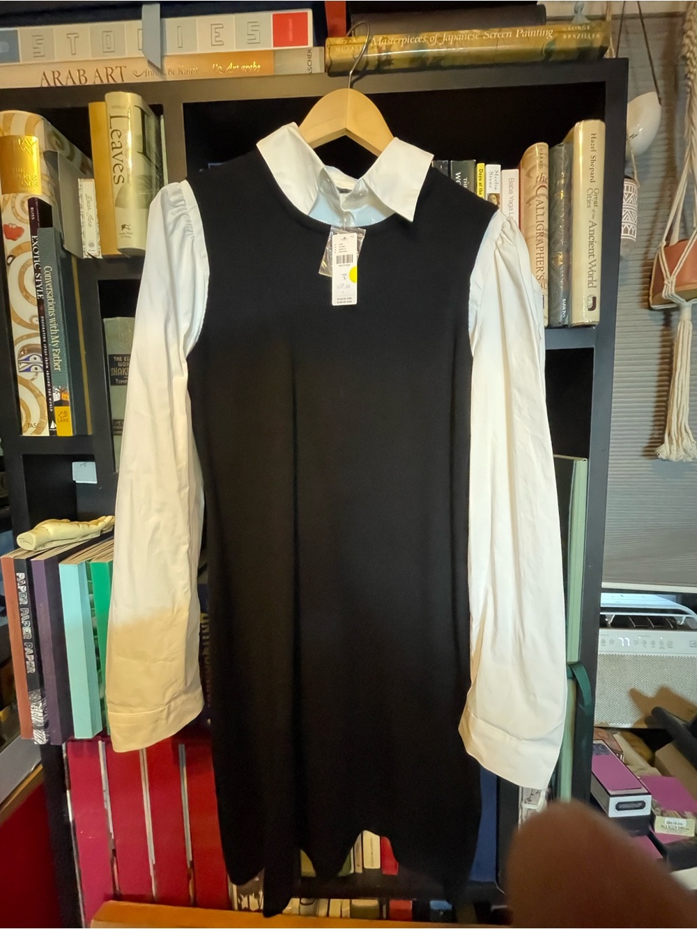 Anthropologie Eva Franco Black Dress with White Shirt-Style Sleeves - NWT